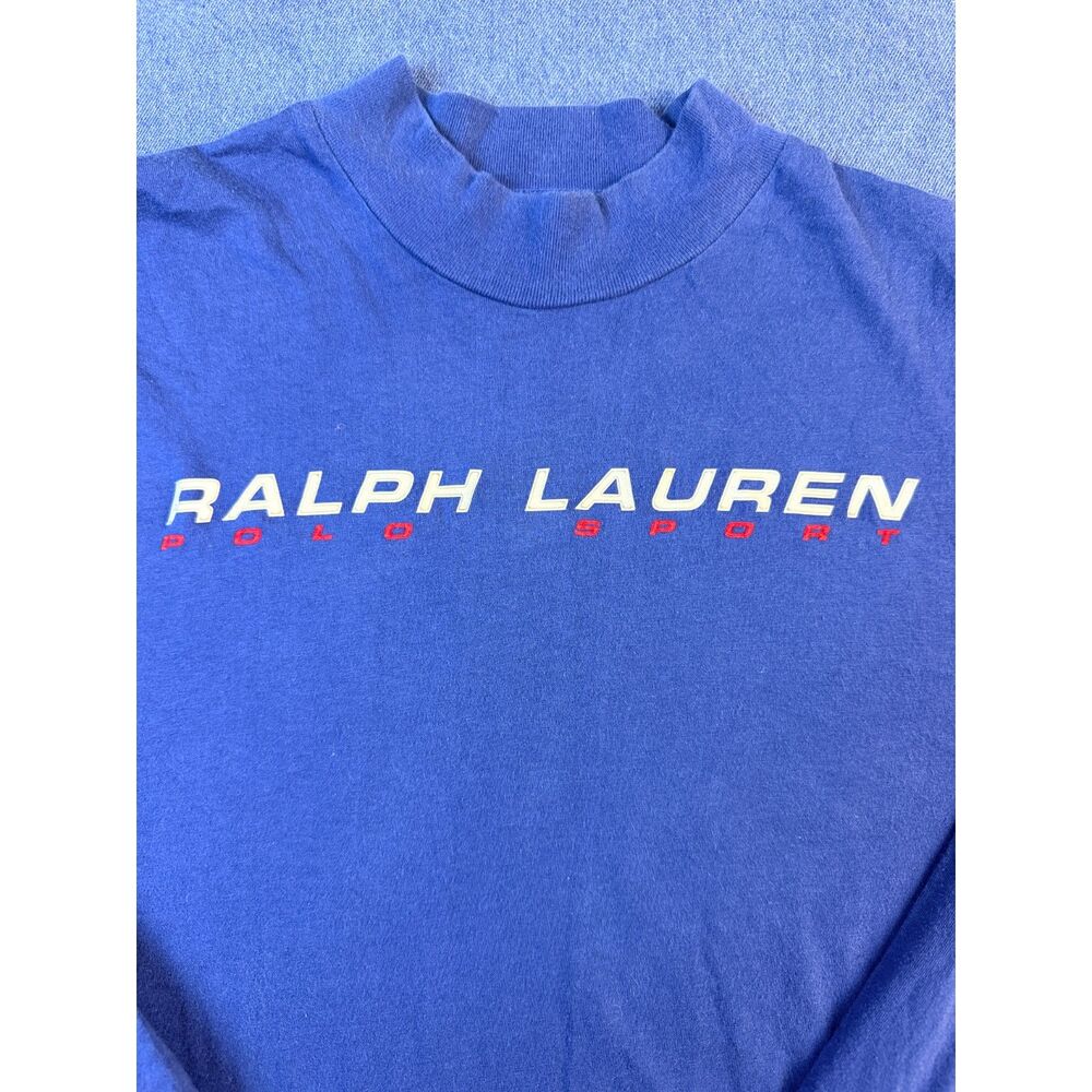 Vintage Ralph Lauren Polo Sport Men’s M Blue Mock Neck Long Sleeve Shirt 90s